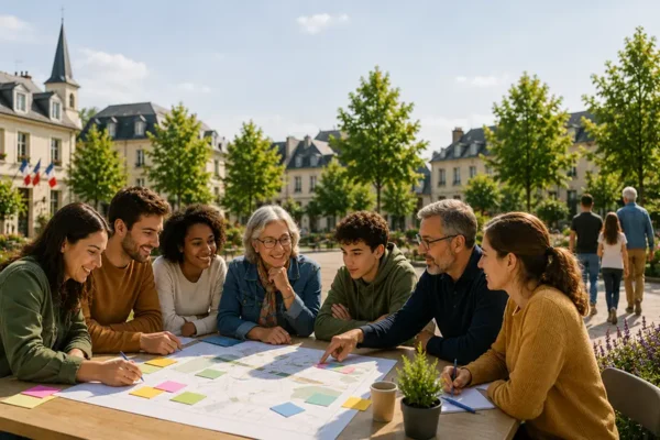 Citoyens autour d'une table prenant une décision pour la ville pour illustrer le futur budget participatif
