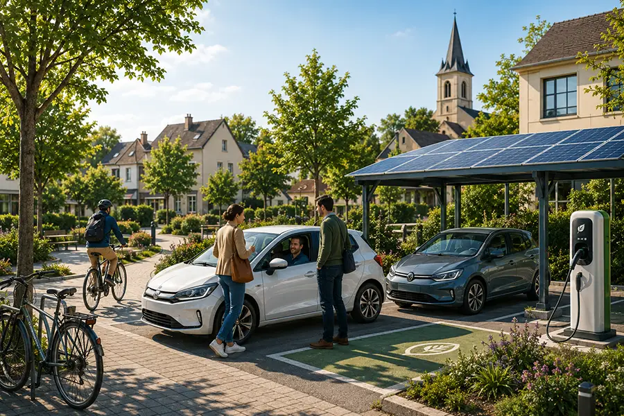 Citoyens à une station de partage de véhicules électriques